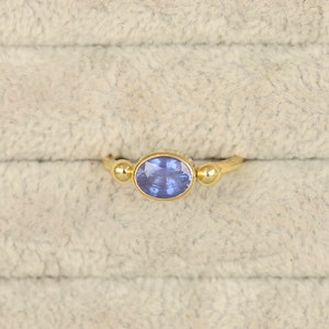 18ct Recycled Gold Oval Blue Sapphire Engagement Ring. Ancient Roman Style Gold Stud Ring image 6