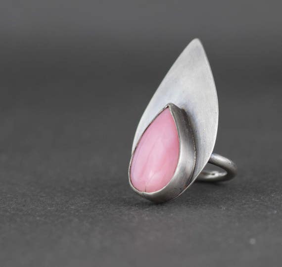 Pink Opal Ring. Birthstone Jewellery. Zodiac Jewelry. Oxidised Silver. Statement. October Birthstone. Large. Gemstone. One of a Kind. OOAK