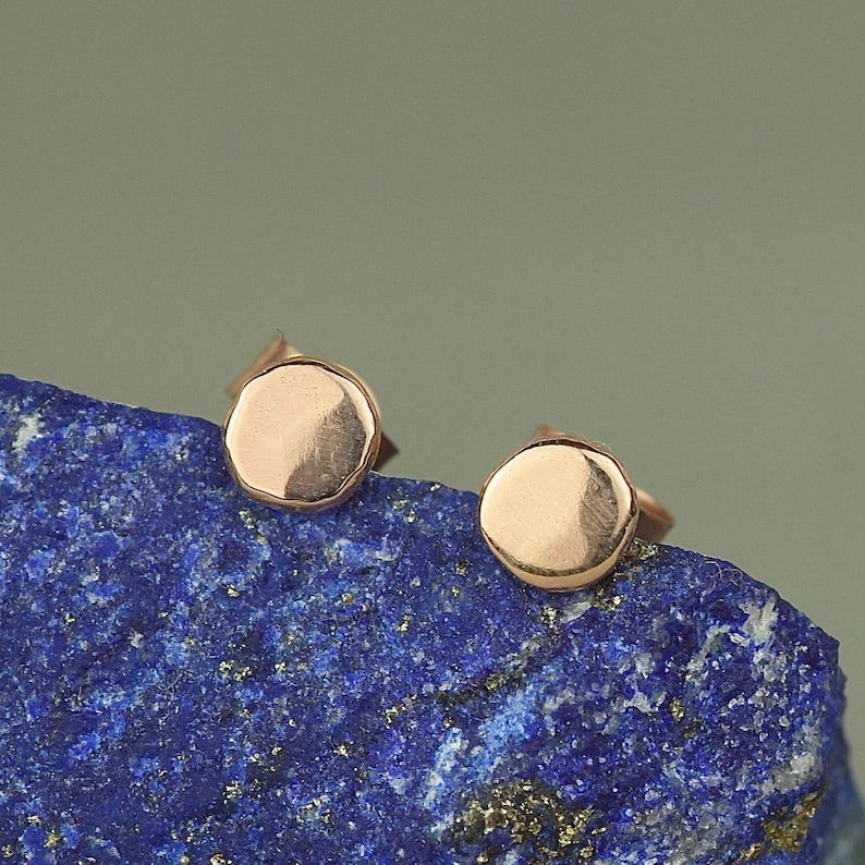 Dainty 9ct Rose Gold Stud Earrings. Recycled Solid Gold Jewellery. Petite Minimalist Earrings. Special Gift For Her image 2