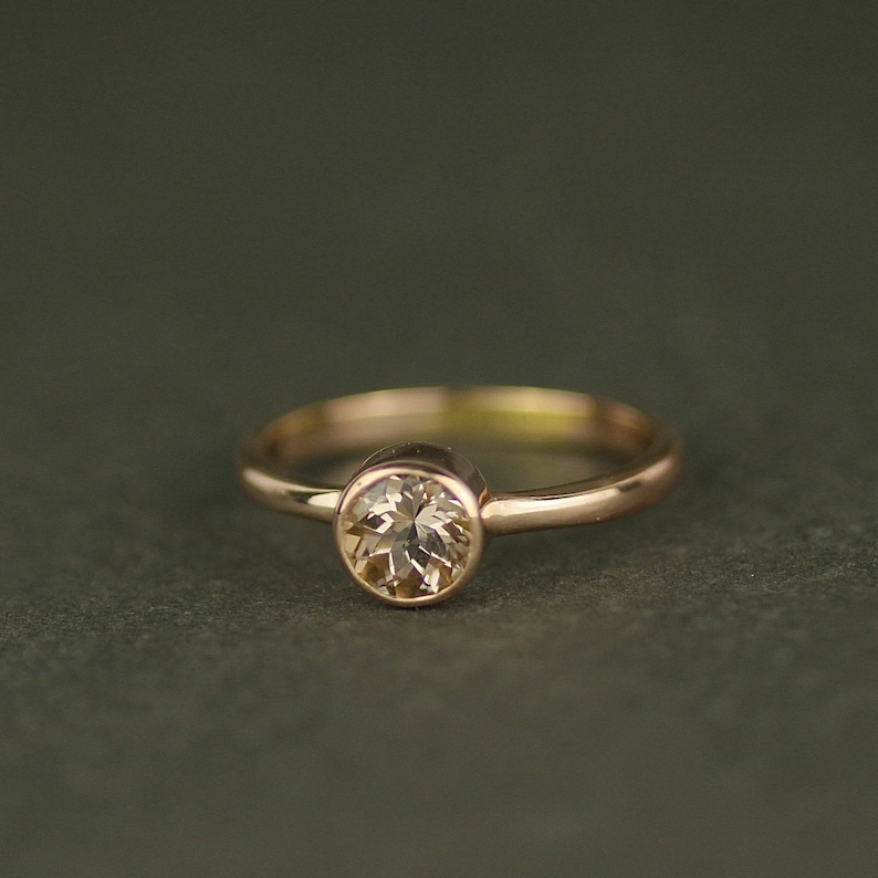 Morganite Recycled 9ct Solid Rose Gold Engagement Ring. 6mm Round Peach Gemstone Real Gold Stacking Ring image 2