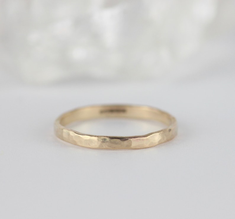UK Shop Boho Bridal Jewelry 9ct White Gold Wedding Band Rustic Wedding Hammered Gold Ring Skinny Gold Ring Stacking Rings