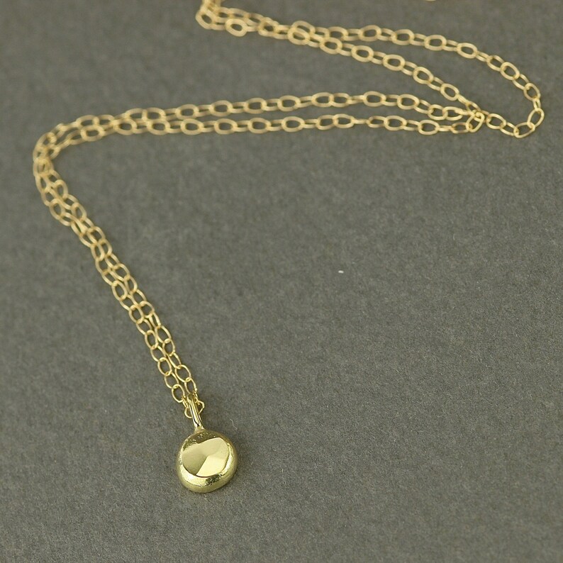 Solid 18ct Gold Minimalist Pebble Necklace. Dainty Simple 18k Real Gold Pendant Necklace image 1