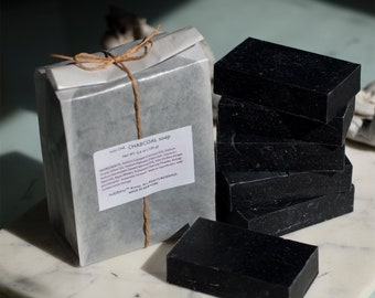 6 PACK Activated Charcoal Soap - Bulk Soap All Natural Handmade Soap Unscented Cold Process Soap Gift for Him, Summer Soap, Deodorant Soap