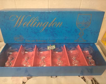 vintage wellington bohemian lead crystal liquor sherry glasses 1980sset of 6 original boxed unused