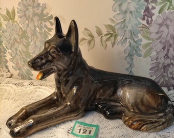 vintage 1950s Glazed ceramic German shepherd dog figure