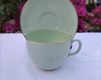 vintage cup and saucer mint green manufacture Bisto England 1940/50s