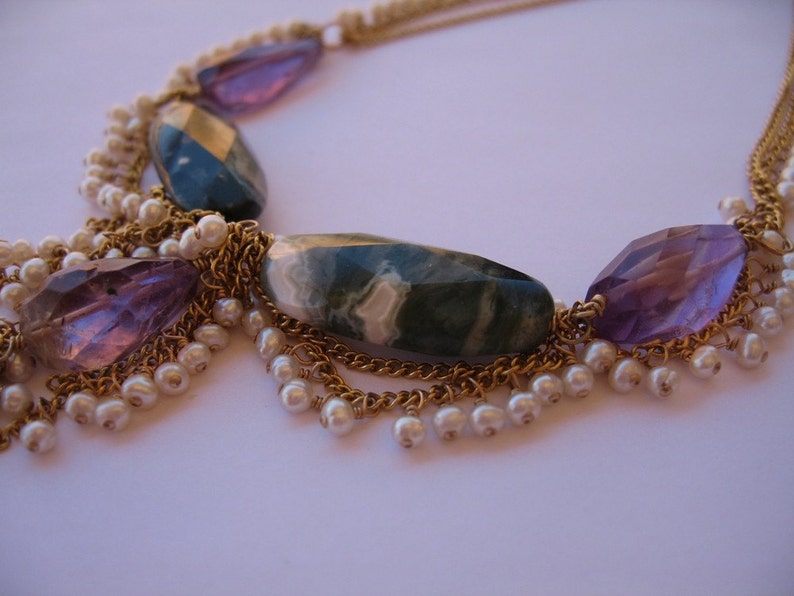 Deco Waterfall Semi Precious Adjustable Necklace (Gunmetal)