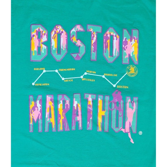 Vtg 1990s Boston Marathon Size L Green Single Sti… - image 1