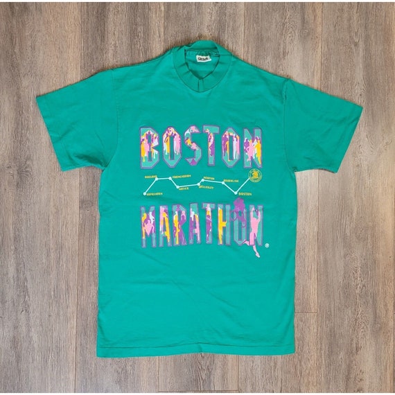 Vtg 1990s Boston Marathon Size L Green Single Sti… - image 2