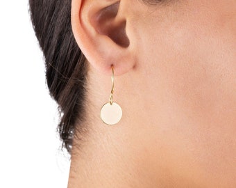 Gold Circle Earrings Gold Drop Earrings Gold Coin Earrings Gold Disc Earrings Small Gold Earrings Elegant Simple Earrings Gifts For Her