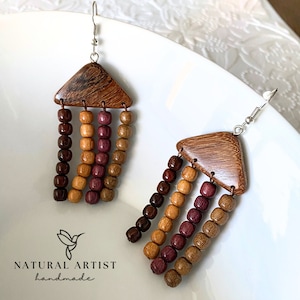Large Wood Earrings Dangle Statement Earrings Handmade Sustainable Eco Friendly Jewelry