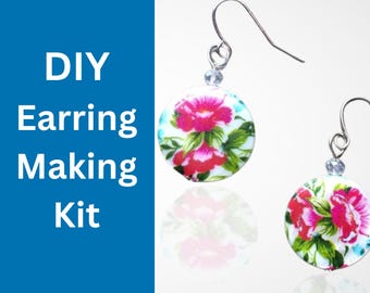 DIY Earring Making Kit Shell Earrings with Pink Flower Print Bead Jewelry Supplies Jewelry Making Kit Gifts for Her