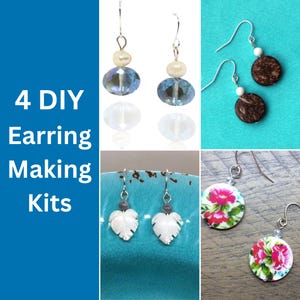 DIY Earring Making Kits | 4 Pairs Assorted Earrings Shell, Crystal, Coconut | Earring Materials to Make Your Own Earrings | Craft Maker Gift