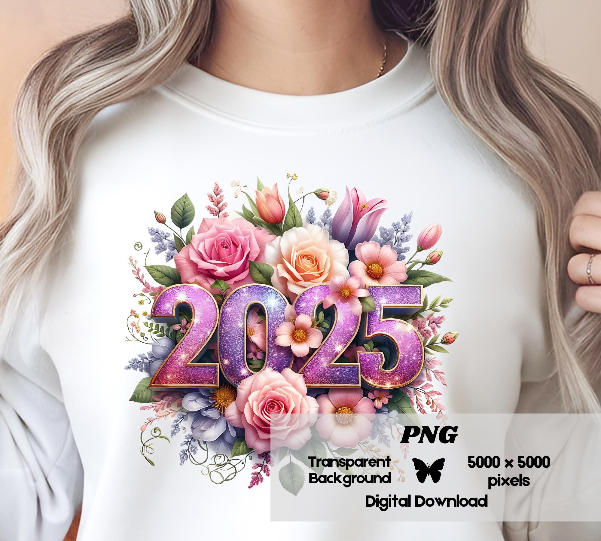 2025 Png, New Year 2025 Clipart, 2025 Tshirt Design, Floral New Year ...