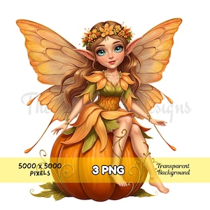 Autumn Fairy PNG, Fall Fairy Clipart, Watercolor Pumpkin Fairy Digital Download, Whimsical Fall Decor Illustration, Harvest Fairy PNG