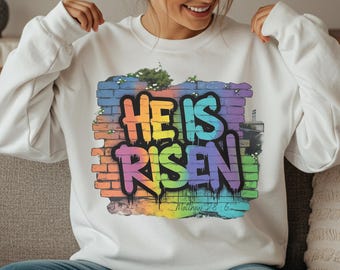 Ha resucitado, Pascua retro PNG, versículo bíblico cristiano (descarga digital)