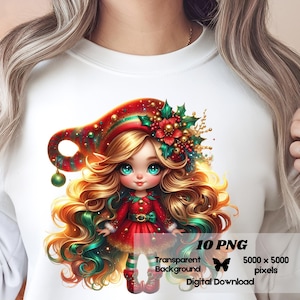 Kerstelf, elfen clipart, kerst clipart aquarel bundel, kerstfee, vakantie clipart, png, jpg