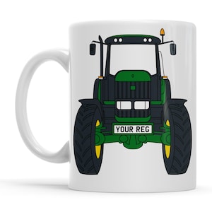 Personalisierte Traktor John Deere Art Becher Geschenk | Custom Nummernschild Kaffeetasse | Weihnachtsgeschenk für Bauer Vater Mann | Strumpffüller
