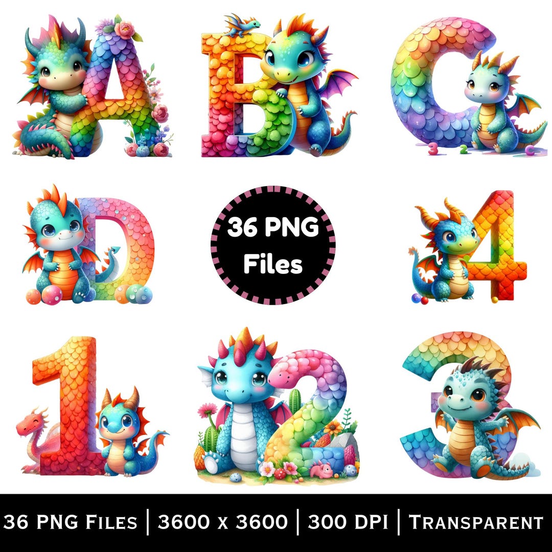 Dragon Alphabet & Numbers A - Z and 0 - 9 Magical Letter Set for Kids ...