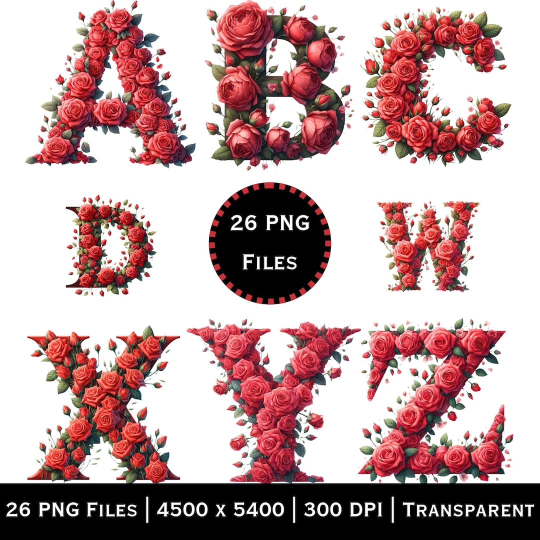 Love Rose Alphabet A to Z | Romantic Floral Rose Letter Set for ...