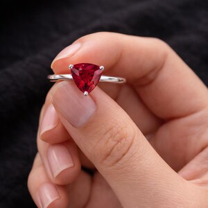 Ruby Gemstone Ring 3.10CT Trillion Cut 8x8mm Sterling Silver Ring Minimalist Engagement Ring Handmade Jewelry Gift for Her Anniversary ring