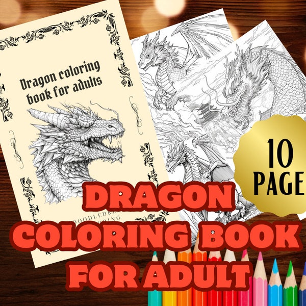 10 Majestic Dragon Coloring Pages, Printable PDF Sheets, Instant Download, ADHD, Adults + Kids, Mindful Relaxation, Fantasy Art