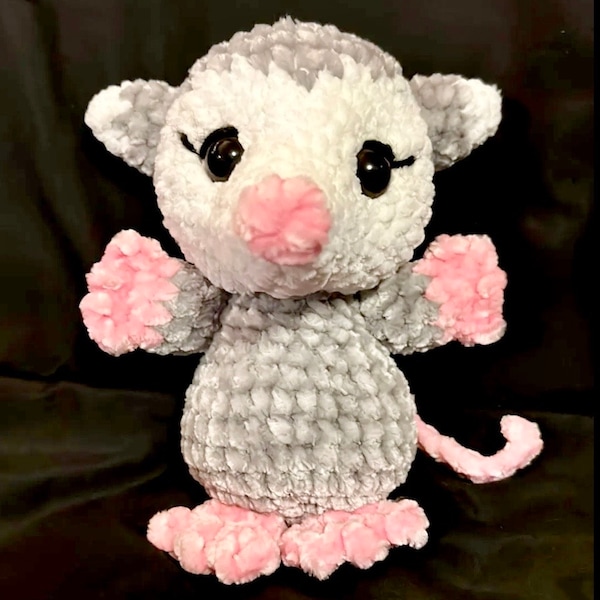 Hand Crocheted Pink and Gray Plush Possum