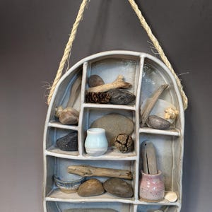 White Ceramic Curiosity Cabinet – Hand Built Ceramic Trinket Holder, Ceramic Wall Hanging, Keepsake Display, Ceramic Wall Art, Wall Decor