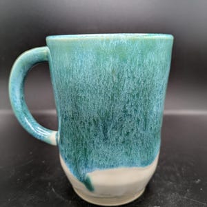 Handmade drippy hazy glaze green mug