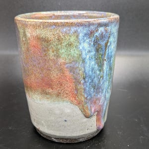 Handmade Drippy Glaze Rainbow Mug: Handleless Ceramic Cup