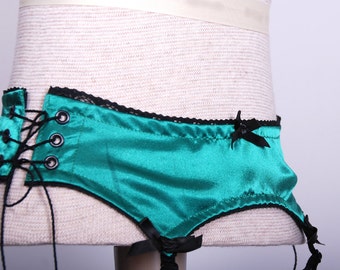 Satin Lingerie, Green Garter Belt Lingerie Set, Sexy Underwear