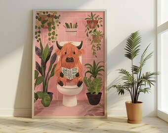 Highland Cow Bathroom Print: Funny Toilet Newspaper Art (Digital Download)