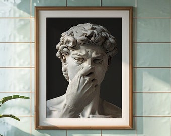 Statue de David drôle d'art mural de salle de bain, art mural classique, impression vintage de décoration, cadeau farce, enseignes de salle de bain drôles, surréaliste