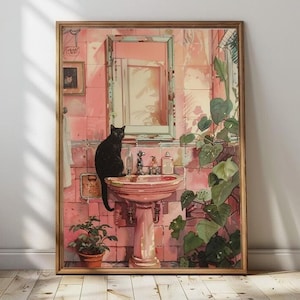 Vintage Cat Bathroom Print: Maximalist Toilet Wall Art (Digital Download)