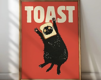 Funny Black Cat Toast Print: Whimsical Kitchen Wall Art (Digital Download)