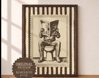 Western Cowboy Reading Newspaper Bathroom Wall Art, Toilet Print, Funny Ranch Decor, Rustic Poster, (Digital Download Printable)