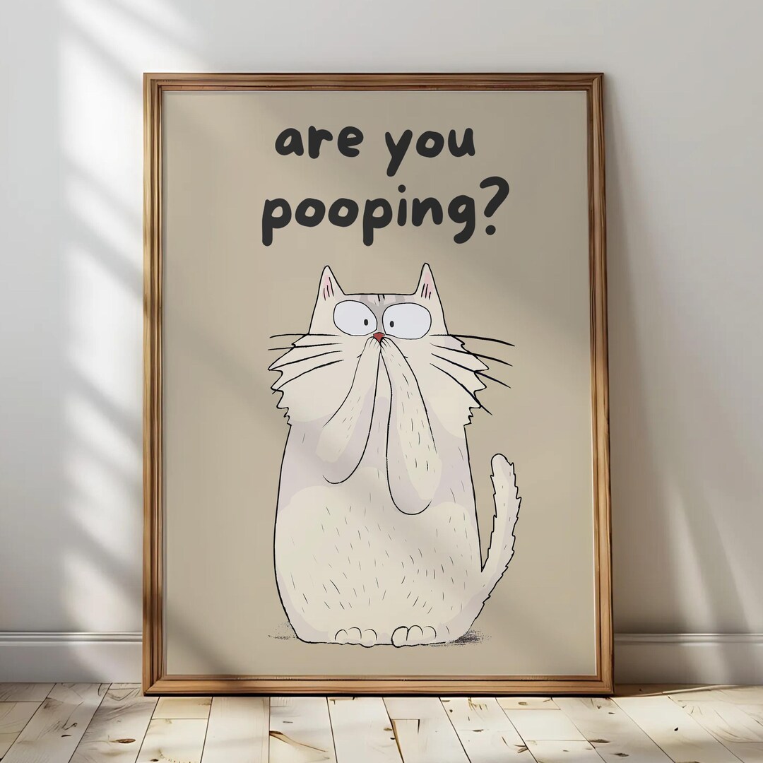 Bathroom Cat Are You Pooping Print for Toilet Wall Art Print Vintage ...