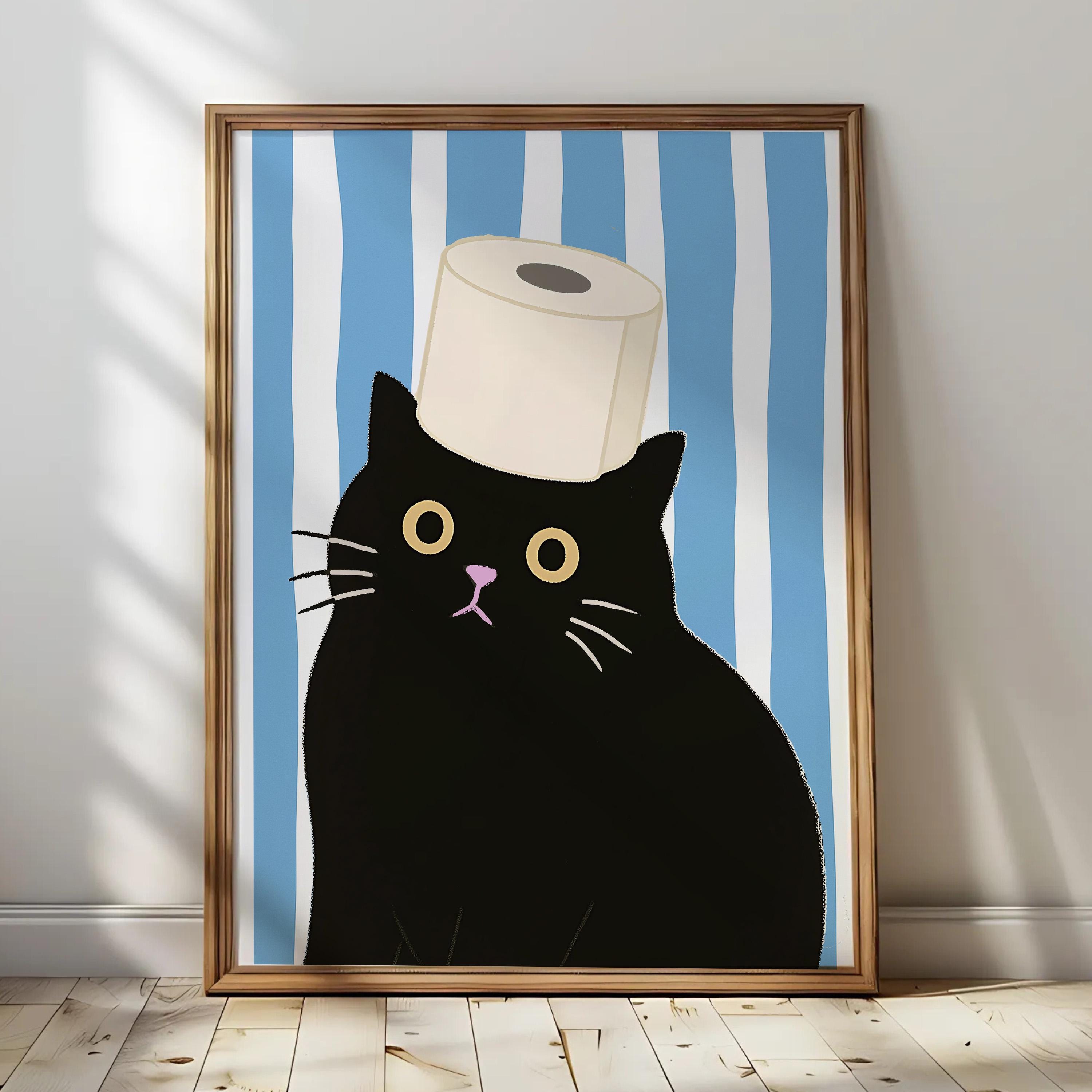 Funny Black Cat Toilet Paper Print: Minimalist Vintage Bathroom Wall ...
