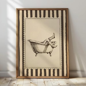 Western Cowgirl Clawfoot Bathtub Trendy Stamp Print / Women Vintage : Bathroom Wall Art (Digital Download)