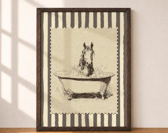 Horse Bathtub Wall Art, Funny Western Bathroom Print, Vintage Horse Bath Poster (Digital Download Printable)