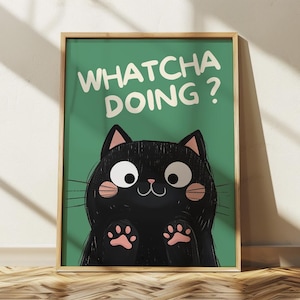 Badezimmer süsse schwarze Katze was machst du gerade?  Maximalist Art ""What are you Doing"" süsse Katze am Fenster Lustiges Toiletten Dekor Poster ."