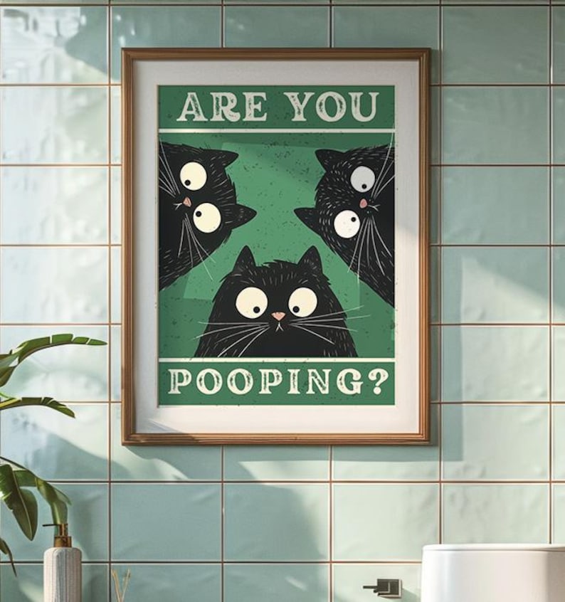 Funny Bathroom Black Cat "are You Pooping" Print for Wall Art Print ...