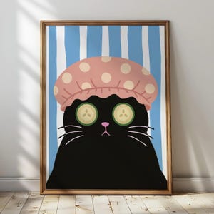 Badezimmer fette schwarze Katze Duschgurke lustiger Druck für Toilette Druck Weinlese-Katzen-Druck Maximalist Wand-Dekor abstraktes Toiletten-Plakat