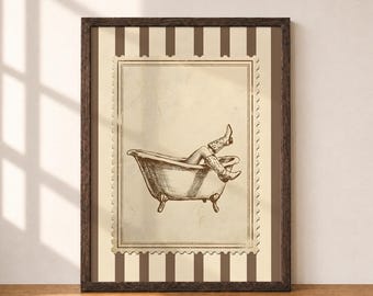 Western Cowgirl Clawfoot Bathtub Trendy Stamp Print / Women Bathroom Wall Art (Digital Download)