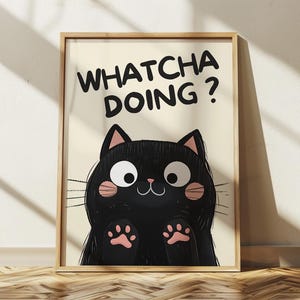 Badezimmer süsse schwarze Katze was machst du gerade?  Maximalist Art ""What are you Doing"" süsse Katze am Fenster Lustiges Toiletten Dekor Poster ."