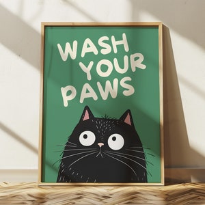 Badezimmer schwarze Katze Waschen Sie Ihre Pfoten Druck für Toilette Wand Kunst Druck Vintage Katze Druck Maximalist Wand Kunst Badezimmer Dekor Lustiges Toiletten Poster