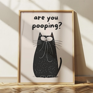 Stampa di gatto da bagno stai facendo la cacca per la toilette Stampa artistica da parete Stampa di gatto vintage Arte da parete massimalista Arredamento bagno Poster divertente per toilette