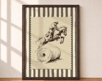 Cowboy Toiletpaper Stamp Stripped Funny Vintage Western Print / Aesthetic : Bathroom Wall Art (Digital Download Printable)