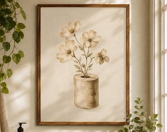 Toilet Paper Flower Wall Art, Vintage Botanical Bathroom Print , Rustic Cottagecore Decor, (Digital Download)