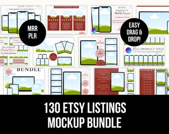 130 Etsy Listing Mockup Templates Bundle (PLR + MRR): DFY Etsy Listing Mockups & Editable Canva Templates